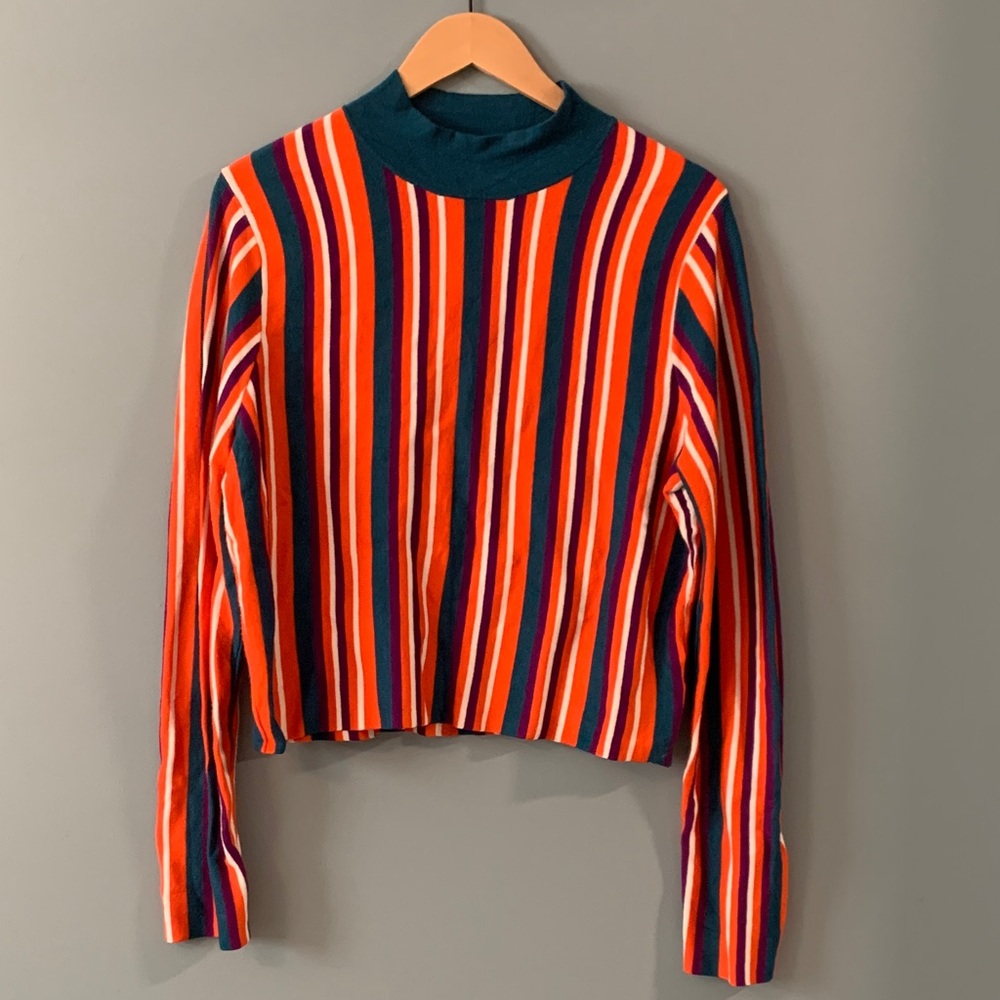Fun Striped Mock Neck Long Sleeve sweater Top